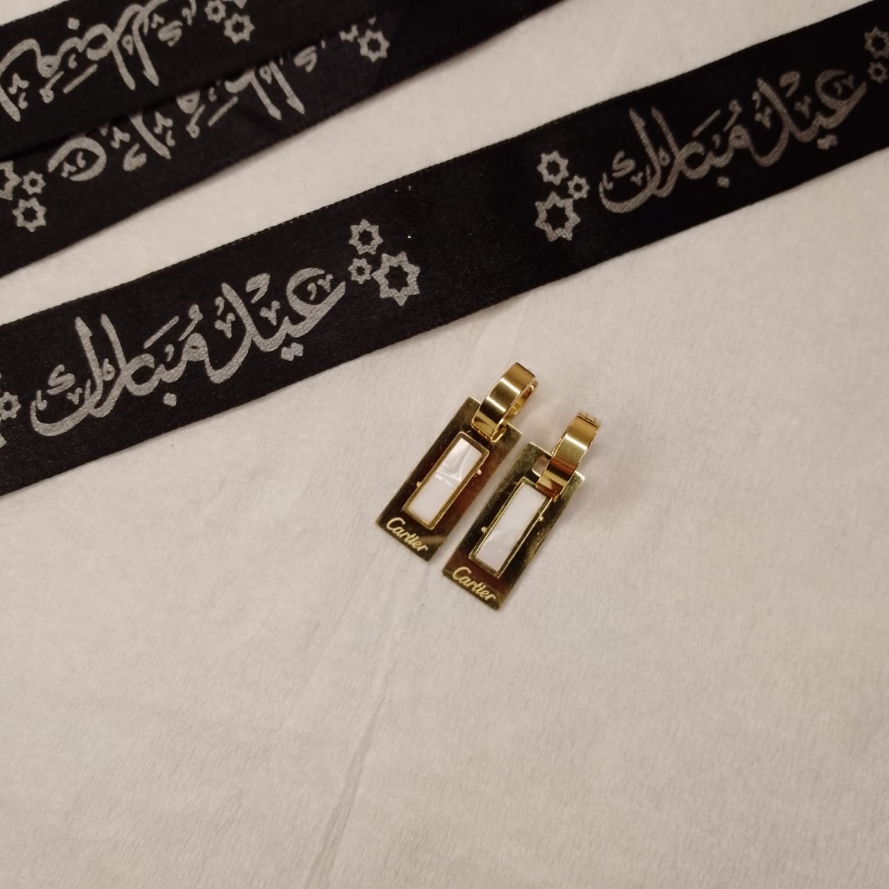 White and Golden Gold Plated Earrings