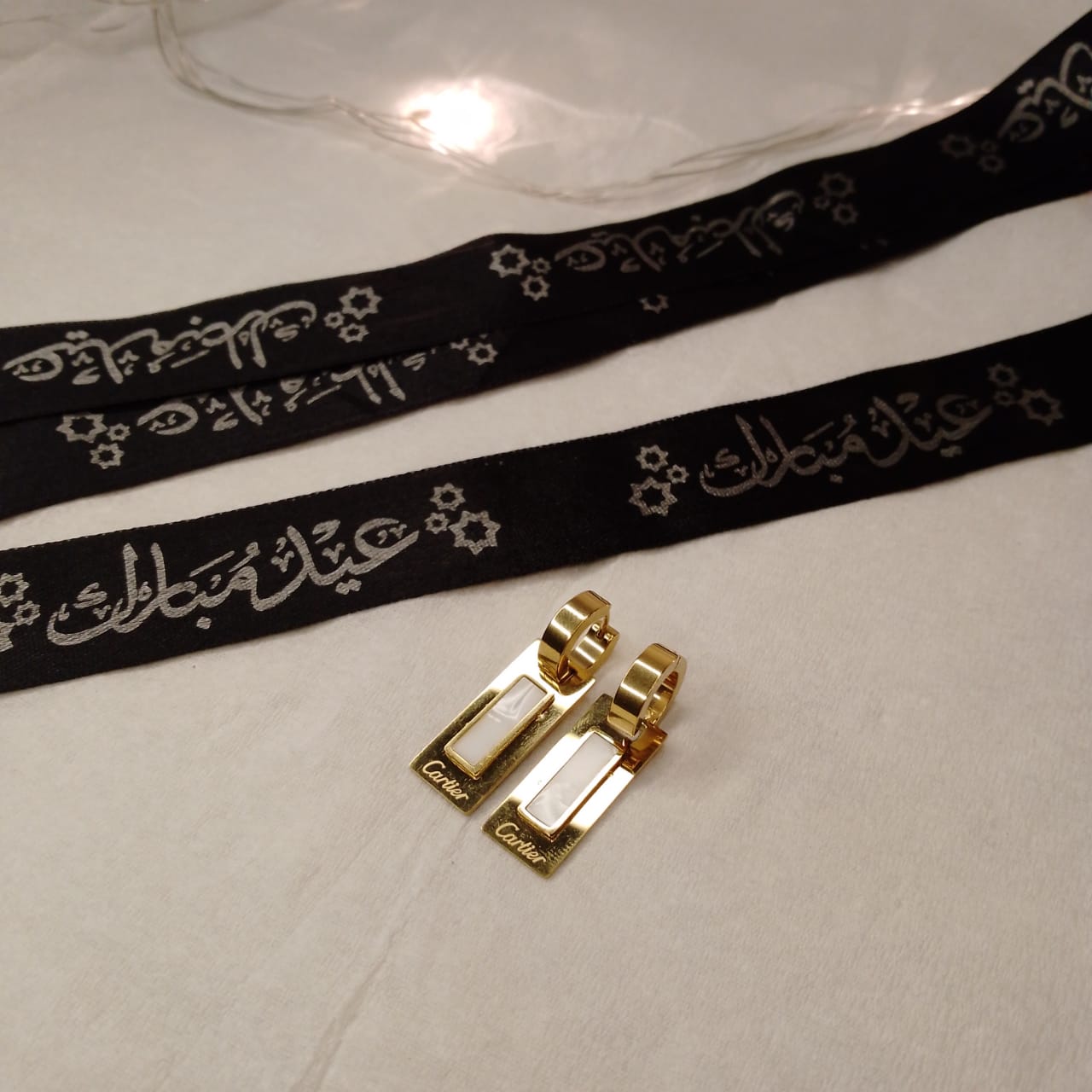 White and Golden Gold Plated Earrings