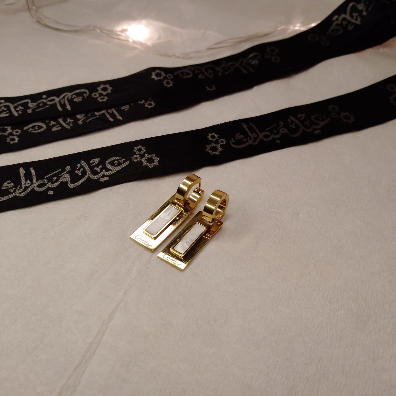 White and Golden Gold Plated Earrings