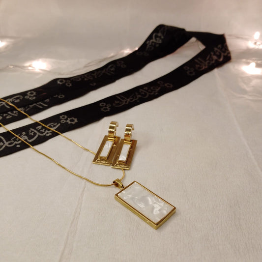 Gold Plated White and Golden Locket and Earrings