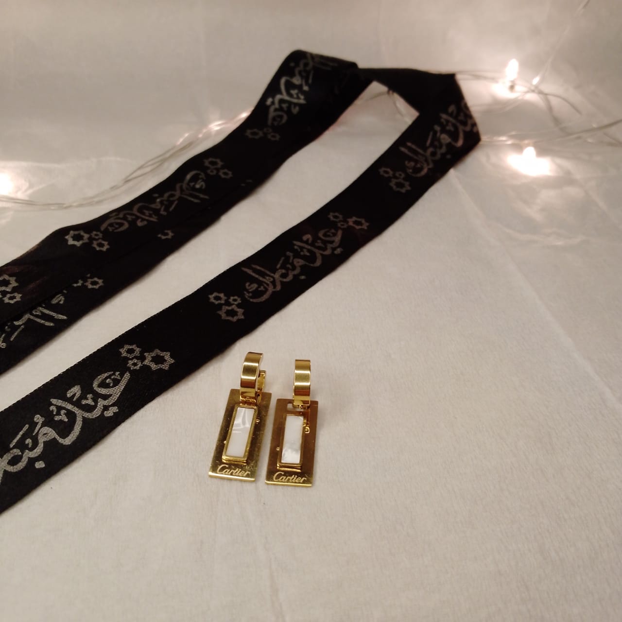 White and Golden Gold Plated Earrings
