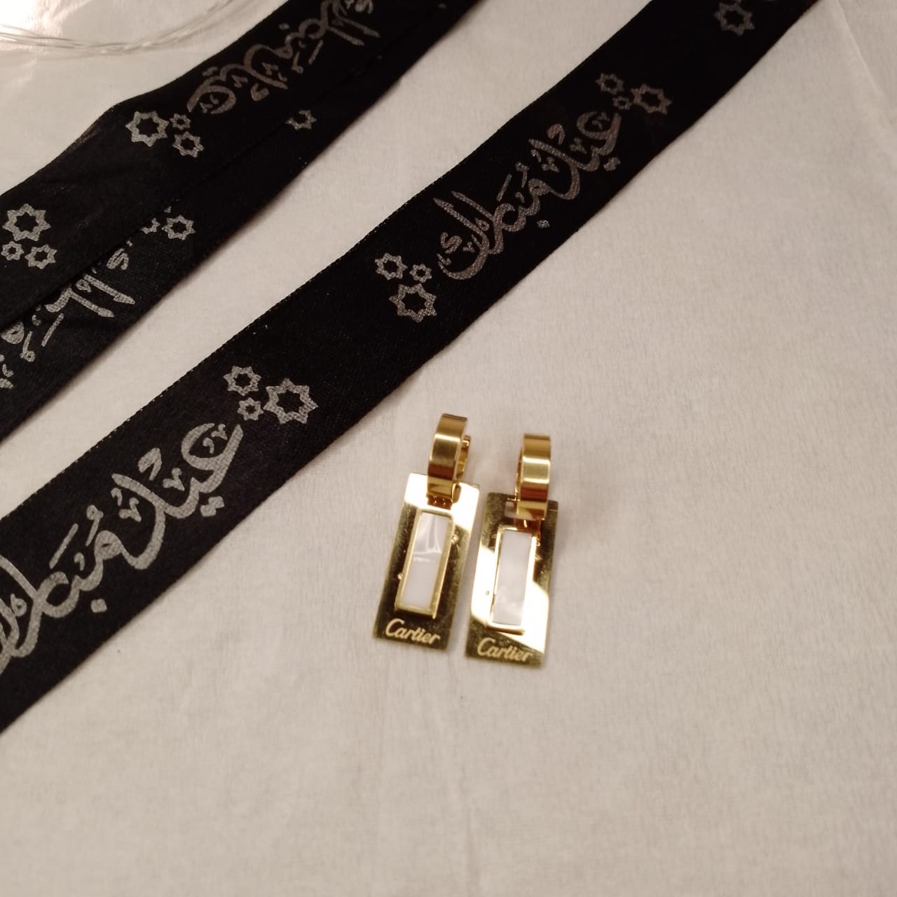White and Golden Gold Plated Earrings